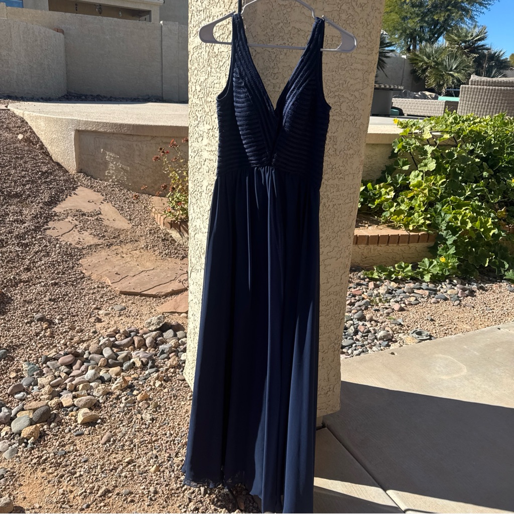 Aidan Mattox Womens Navy Blue V Neck Full-Length Fit + Flare Dress 2 T8